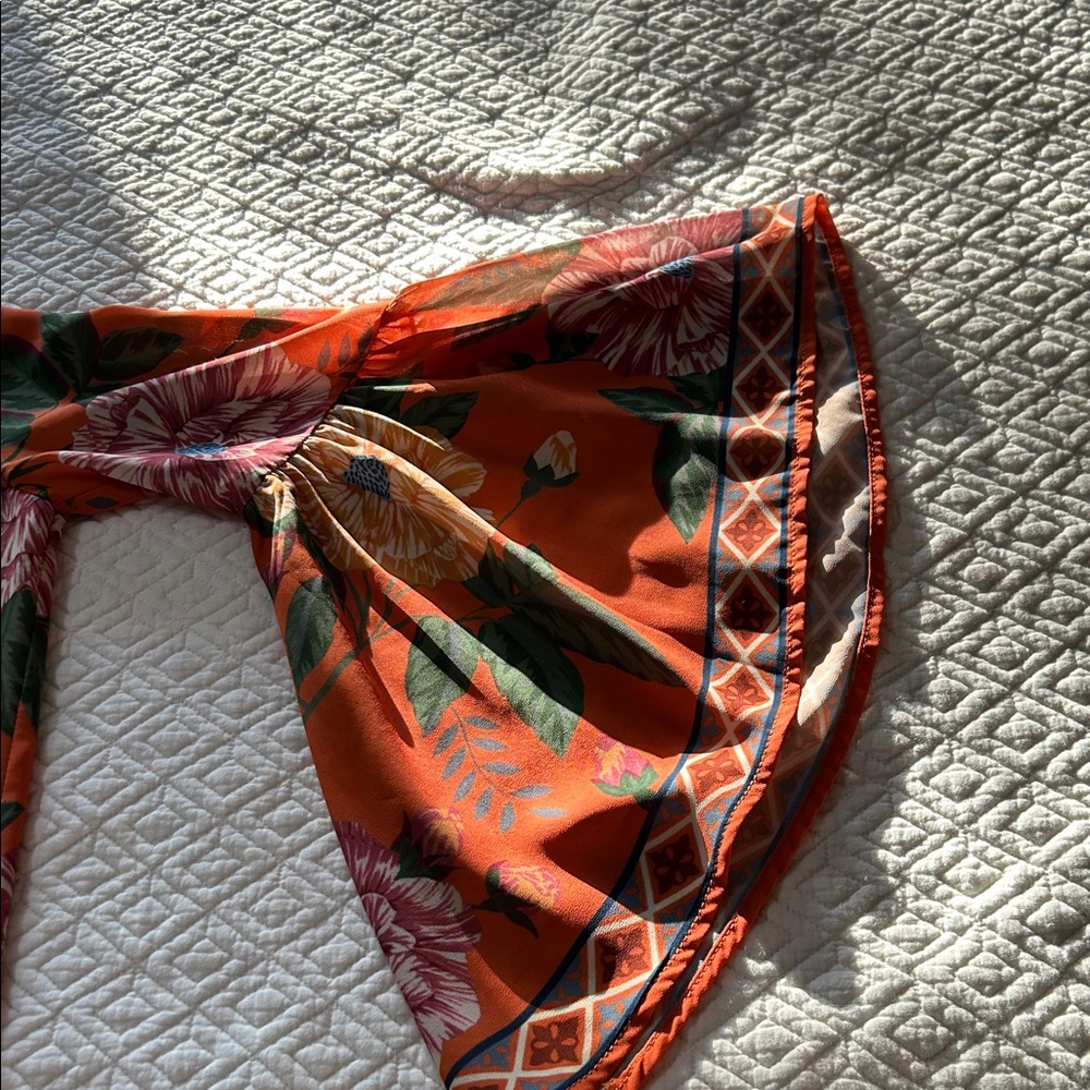 Flying Tomato Orange Floral V-Neck Blouse - Picture 5 of 8